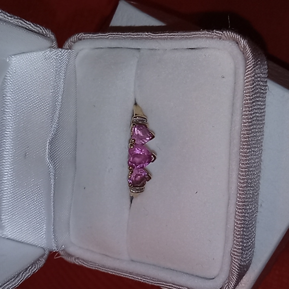 NWT, 10K Gold, Lab-Created, Pink Sapphire & Diamond Hearts Ringβ¨οΈππππππ©·π - Picture 3 of 10